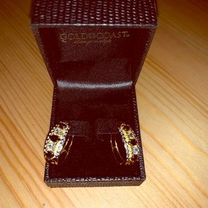 Gold Coast Black and White Stone Hoop Earrings